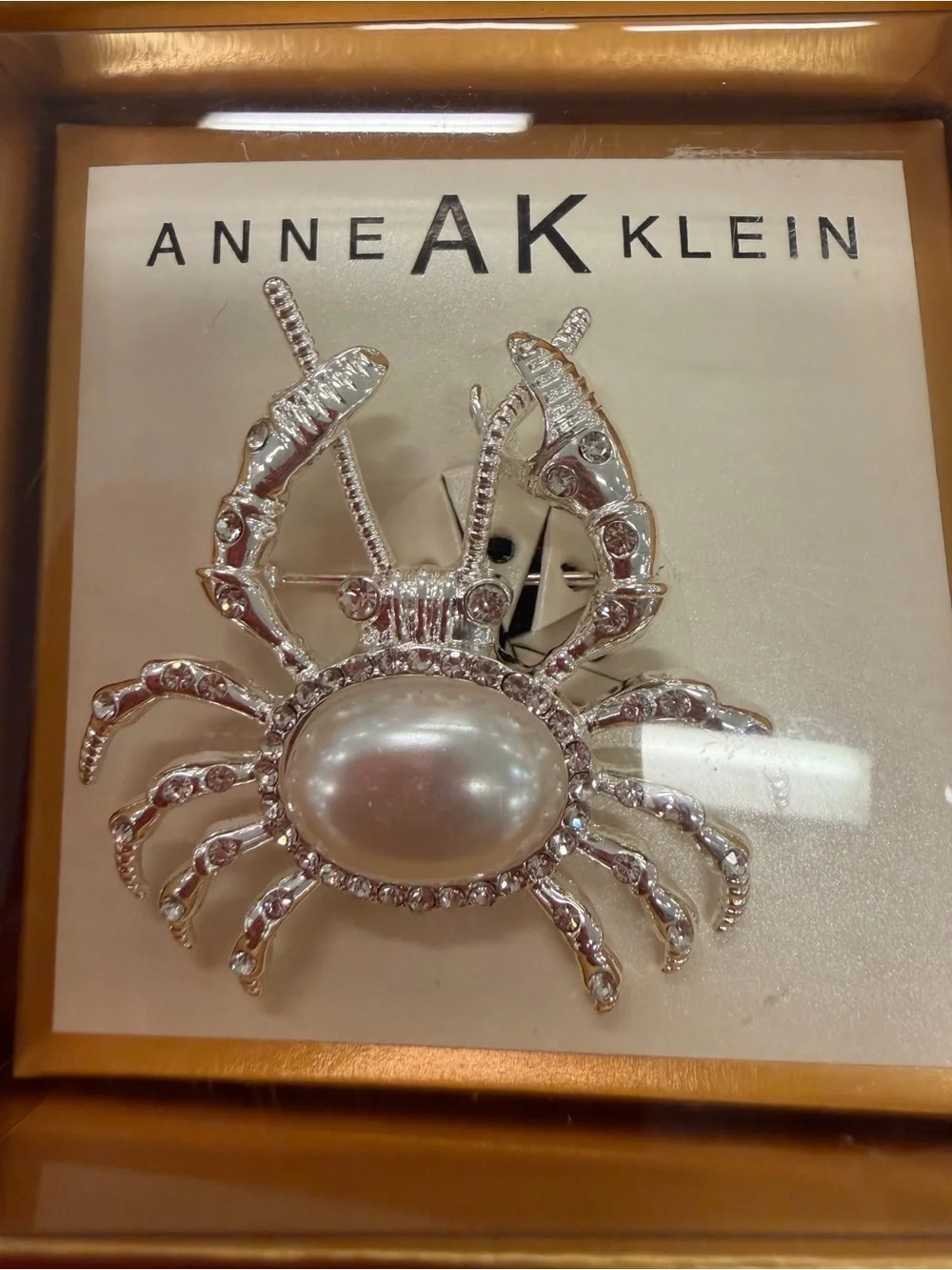 Anne Klein Silver-Tone Crab Brooch with Central Pearl